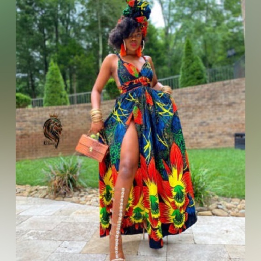 African Tropical Print Maxi Dress